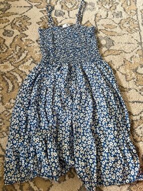 Blue Daisy Print Smocked Sundress